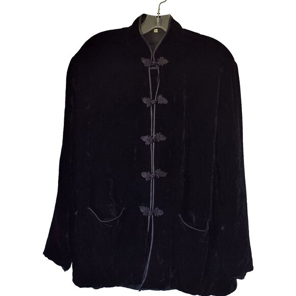 Vintage Shira Leah Velvet Silk Blazer Black Asian Size Medium Burnout Witchy - Picture 2 of 12